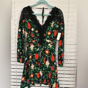 Anthropologie black flower motif lace long sleeve dress. New with tags. Size 2